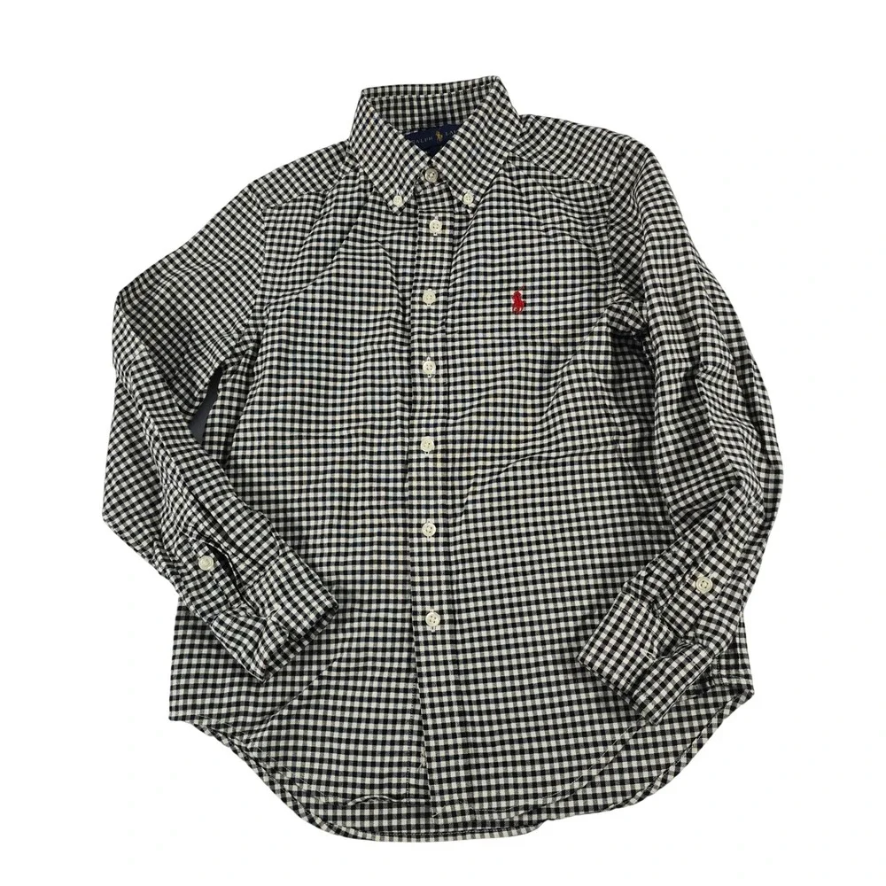 Ralph Lauren Kids Boys Gingham Button Down Shirt‎ Black White Size S 8 Pony Logo